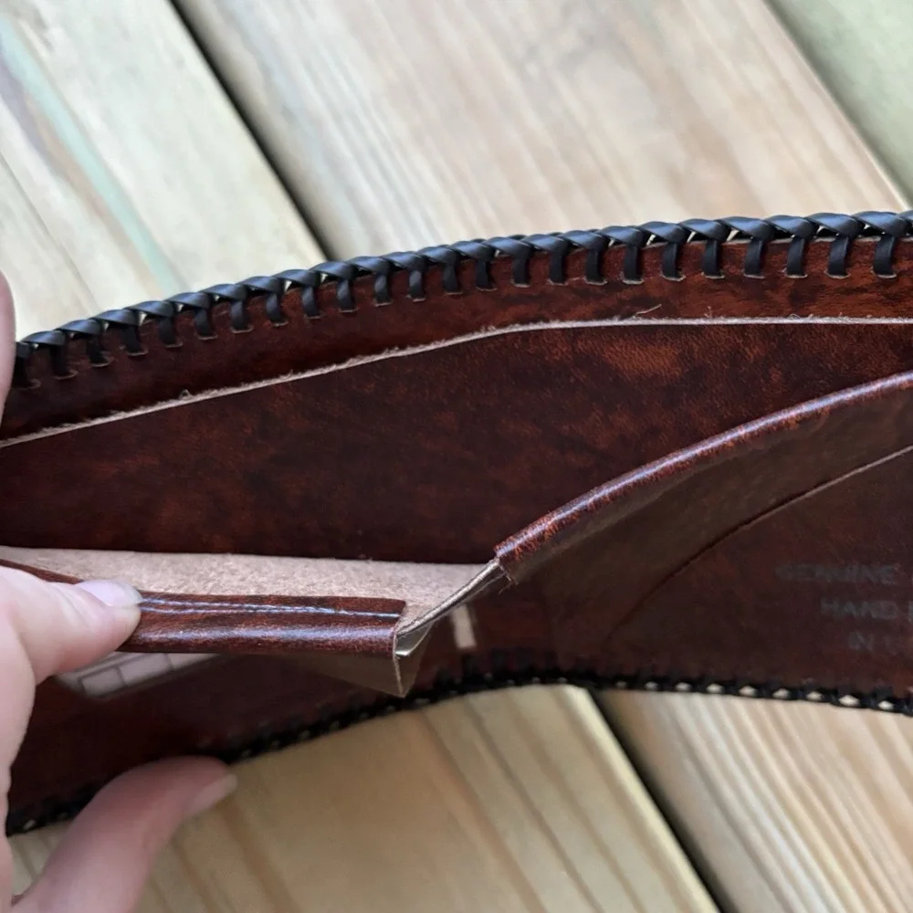 Vintage West Virginia Leather Wallet Bi Fold Whipstitch Hand Tooled Almost Home